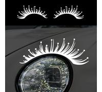 Iprokiu 1 Pair Car Headlight Eyelashes Sticker Waterproof Vinyl Decal Fake Eyelash Stickers for Car SUV Truck Cute Car Headlight Decoration Vehicle Laptop Wall Decal (Reflective White)