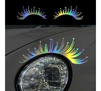 Iprokiu 1 Pair Car Headlight Eyelashes Sticker Waterproof Vinyl Decal Fake Eyelash Stickers for Car SUV Truck Cute Car Headlight Decoration Vehicle Laptop Wall Decal (Dazzle Color)