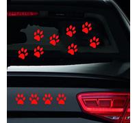 Iprokiu 12pcs/Set Dog Paw Prints Car Sticker Vinyl Decal Car Body Window Bumper Sticker Laptop Motorcycle Truck Wall Sticker Decor Waterproof Puppy Cat Animal Paw Footprint Car Decal (Reflective Red)