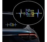 Iprokiu 2pcs Heartbeat Prince and Princess on Board Sticker for Cars Waterproof Vinyl Decal Baby on Board Car Window Bumper Stickers Safety Warning Sign Vehicle SUV Truck Car Sticker (Dazzle Color)