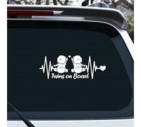 Iprokiu 2pcs Heartbeat Twins on Board Car Sticker Baby on Board Car Window Bumper Decal Waterproof Vinyl Car Sticker Safety Warning Decal Kids on Board Car Sticker (Reflective White)