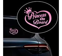Iprokiu 2pcs Princess on Board Car Sticker Heart Waterproof Vinyl Decal Baby on Board Car Door Window Bumper Sticker Baby Safety Warning Sign SUV Trucks Vans Auto Decal Car Styling (Pink)