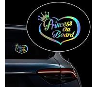 Iprokiu 2pcs Princess on Board Car Sticker Heart Waterproof Vinyl Decal Car Body Door Window Bumper Stickers Baby Safety Warning Sign Skateboard SUV Trucks Vans Auto Decal Car Styling (Dazzle Color)