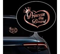 Iprokiu 2pcs Princess on Board Car Sticker Heart Waterproof Vinyl Decal Car Body Window Bumper Stickers Baby Safety Warning Sign Skateboard SUV Trucks Vans Auto Decal Car Styling (Bright Rose Gold)