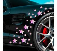Iprokiu 30pcs/Set Star Car Sticker Waterproof Vinyl Stars Decal for Car Body Window Bumper Self Adhesive Star Decal for Vehicle Laptop Wall Car Decoration (Rainbow White)