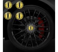 Iprokiu 4pcs/Set High Intensity Reflective Cat Eye Car Wheel Hub Center Sticker Safety Warning Sign Funny Eyes Decal for Car Hub Decoration Car Window Bumper Decal (Yellow)