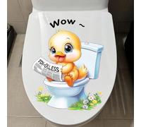 Iprokiu Cartoon Dinosaur Duck Toilet Seat Lid Sticker Waterproof Cute Animal Bathroom Decoration Monkey Toilet Seat Cover Decal Funny Home Wall Sticker (Small Duck)