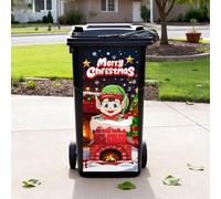 Iprokiu Christmas Santa Claus Reindeer Elf Wheelie Bin Sticker Christmas Decal for Trash Can Indoor Outdoor Garden Patio Decor Home Door Wall Decal 32.28" x 14.57 (Cute Elf)
