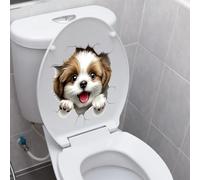 Iprokiu Cute Animal Toilet Sticker Waterproof 3D Funny Dog Cracking Toilet Seat Lid Decal Bathroom Wall Sticker Squirrel Toilet Lid Decal Home Decoration (Dog)