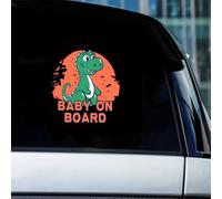 Iprokiu Cute Dinosaur Baby on Board Car Decal Waterproof Baby in Car Sticker for Window Bumper Double-Sided Printed Kids on Board Sticker for Vehicle SUV Truck Car Decor