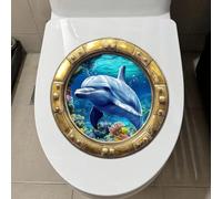 Iprokiu Funny Animal Shark Toilet Sticker Waterproof 3D Toilet Seat Lid Decal Bathroom Decoration Toilet Seat Cover Decal Wall Sticker Dinosaur Toilet Lid Decal (Dolphin)