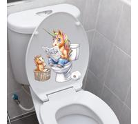 Iprokiu Funny Animal Toilet Seat Cover Decal Waterproof Cartoon Dog Cat Toilet Seat Lid Sticker Dinosaur Duck Washroom Bathroom Decal Home Wall Sticker (Unicorn)