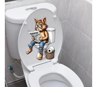 Iprokiu Funny Animal Toilet Seat Cover Decal Waterproof Cartoon Dog Cat Toilet Seat Lid Sticker Dinosaur Duck Washroom Bathroom Decal Home Wall Sticker (Cat)