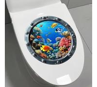 Iprokiu Funny Animal Toilet Seat Cover Sticker Waterproof Shark Dolphin Toilet Seat Lid Decal 3D Bathroom Decoration Turtle Dinosaur Wall Sticker (Fish)