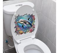 Iprokiu Funny Crack Under Sea Toilet Seat Lid Sticker Waterproof 3D Ocean Animal Dolphin Shark Toilet Seat Cover Decal Whale Sticker for Bathroom Wall Decoration (Dolphin)