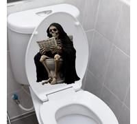 Iprokiu Funny Skull Toilet Seat Lid Sticker Waterproof Skeleton Reading Newspapers Toilet Seat Cover Decal Self-Adhesive Skull Sticker for Bathroom Decoration (Black)