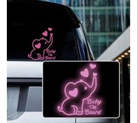 Iprokiu High Intensity Reflective Baby on Board Car Decal Cartoon Cute Elephant Kids on Board Car Sticker Waterproof Safety Warning Decal Baby in Car Sticker (Purple)