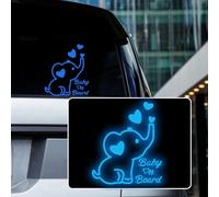 Iprokiu High Intensity Reflective Baby on Board Car Decal Cartoon Cute Elephant Kids on Board Car Sticker Waterproof Safety Warning Decal Baby in Car Sticker (Blue)