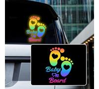 Iprokiu High Intensity Reflective Baby on Board Car Sticker Waterproof Cute Footprint Baby in Car Decal Safety Warning Sign Kids on Board Decal for Car Bumper Window (Rainbow)