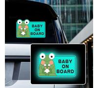 Iprokiu High Intensity Reflective Cute Frog Baby on Board Sticker for Car Safety Warning Sign Waterproof Baby in Car Decal Funny Kids on Board Car Bumper Window Sticker (Mint Green)