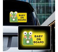 Iprokiu High Intensity Reflective Cute Frog Baby on Board Sticker for Car Safety Warning Sign Waterproof Baby in Car Decal Funny Kids on Board Car Bumper Window Sticker (Yellow)