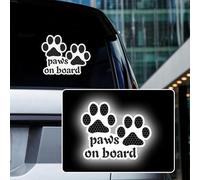 Iprokiu High Intensity Reflective Paws on Board Car Sticker Animal Puppy on Board Decal Waterproof Safety Warning Sticker Dog Paw Print Car Decal (White)