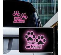 Iprokiu High Intensity Reflective Paws on Board Car Sticker Animal Puppy on Board Decal Waterproof Safety Warning Sticker Dog Paw Print Car Decal (Purple)