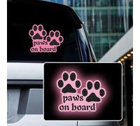 Iprokiu High Intensity Reflective Paws on Board Car Sticker Animal Puppy on Board Decal Waterproof Safety Warning Sticker Dog Paw Print Car Decal (Pink)