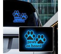 Iprokiu High Intensity Reflective Paws on Board Car Sticker Animal Puppy on Board Decal Waterproof Safety Warning Sticker Dog Paw Print Car Decal (Blue)