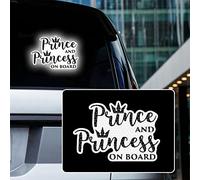 Iprokiu High Intensity Reflective Prince and Princess on Board Sticker for Car Waterproof Baby on Board Car Bumper Window Decal Reflective Safety Sign Kids on Board Car Sticker (White)