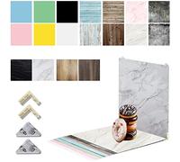 iProTech 9PCS 18Patterns Big 24x24IN Double Sided 3D Product Photography Background Boards with 4 brakets, Waterproof Reusable Photo Backdrop Props for Food Jewelry Cosmetics (Blue Pink Black)