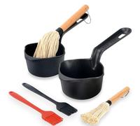 IPROUDER Cast Iron Sauce Pan and Melting Pot with BBQ Mop Brushes 4 Pcs - Cast Iron Small Sauce Pots for Grilling, Campfire Cooking & Stoves - Mini Pot for Butter Melter, 16 Oz