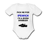 IPSWICH Born Dribbler Football Personalised Unique Baby Vest Baby Grow Babygrow Cute Novelty Boys Girls Footy Funny Town
