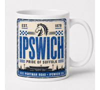Ipswich Football Club Ceramic Mug, Vintage Retro Design | Pride of Suffolk, Portman Road Design, Est. 1878, Retro Distressed Print, Football Fan Gift