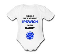 IPSWICH Shhhh! I'm watching with Daddy Mummy Grandad Unique Football Babygrow Cute Personalised Funny Baby Vest Grow Boys Girls Unisex Gift Babygrow Bodysuit TOWN