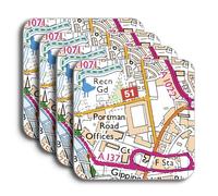 Ipswich Stadium Map Coaster Set, Portman Road Map Set of 4 Coasters, Coaster Gift Set for Ipswich Supporter