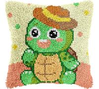 iptek Colorful Tortoise Latch Hook Kits for Adults Beginners Cute Animals Latch Hook Pillow Kit Pre-Printed Latch Hook Rug Kits Cross-Stitch Embroidery Cushion for Home Sofa Decoration 17x17 in.