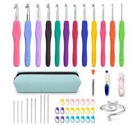 iptek Crochet Hooks 12 Sizes Crochet Hook Set, 50 Pack Yarn Crochet Kit for Beginners, Knitting Needles with Ergonomic Handles for Arthritic Hands, Crochet Needle Kit with Blue Case for Crocheters