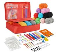 iptek Crochet Kit for Beginners Adults，Crochet Yarn for Beginners, 10colors Total Crochet Yarn Kits with Easy-to -See Stitches，Includes Basic Stitch Guide and extensive amigurumi Video tutorials.