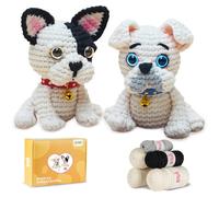 iptek Crochet Kit for Beginners, Learn to Crochet, Include Easy Knitting Soft Yarn, Step-by-Step Video Tutorial, Hook, Holiday Birthday Gift Adults (2 Pack French Bulldog)