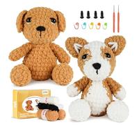 iptek Crochet Kit for Beginners, Learn to Crochet, Include Easy Knitting Soft Yarn, Step-by-Step Video Tutorial, Hook, Holiday Birthday Gift Adults(2 Pack Dog)