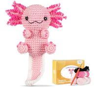 iptek Crochet Kit for Beginners, Learn to Crochet, Include Easy Knitting Soft Yarn, Step-by-Step Video Tutorial, Hook, Holiday Birthday Gift for Adults and Kids(Happy Axolotl)