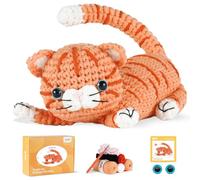 iptek Crochet Kit for Beginners, Learn to Crochet, Include Easy Knitting Soft Yarn, Step-by-Step Video Tutorial, Hook, Holiday Birthday Gift for Adults and Kids(1 Pack Orange cat)
