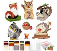 iptek Needle Felting Kit, 5 PCS Animal Needle Felting Beginner Kits, Craft Kits for Adults UK,Wool Felt Needle Felting Tools Foam Pad, Craft Party Supplies for Beginners Adult(Forest Animals)