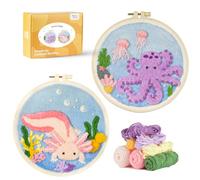 iptek Punch Needle Kits Adults Beginner,Punch Needle kit for Beginners, Embroidery kit for Beginners,Includes All Tools and Materials,Easy to Follow Instructions and Videos-(Axolotl+Octopus)