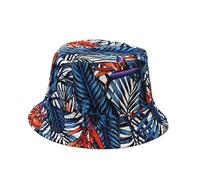 IPUDIS Tropical Palm Leaf Bucket Hat for Women Men, Reversible Double-Side-Wear Fisherman Hat, Unisex Cotton Summer Sun Caps for Beach, Hunting, Camping, Hiking Blue 56-58cm