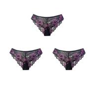 IPUDIS Women Sheer Lace Underwear Briefs Sexy Transparent Hollow Out Lace Panties Low Rise Soft Stretchy Knickers Hipster Briefs Bikini Pack Of 3,Black,S