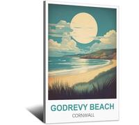 iPuzou Godrevy Beach Cornwall Vintage Travel Poster 12x18inch(30x45cm) Canvas Wall Decor, Wall Art Posters Prints Paintings Pictures for Living Room