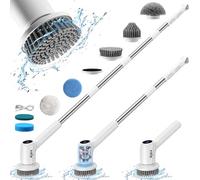 【IPX7+Long Extendable Handle】Ajex Electric Spin Scrubber,Cordless Electric Cleaning Brush with 8 Replaceable Heads,Electric Scrubbing Brush Spin Scrubber with IPX7 Waterproof,2 Adjustable Speeds