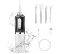 IPX7 Waterproof Cordless Oral Irrigator - 3 Modes Dental Flosser with 4 Jet Tips & USB-C Fast Charge, Portable Teeth Cleaner for Travel/Home, BPA-Free (Black)